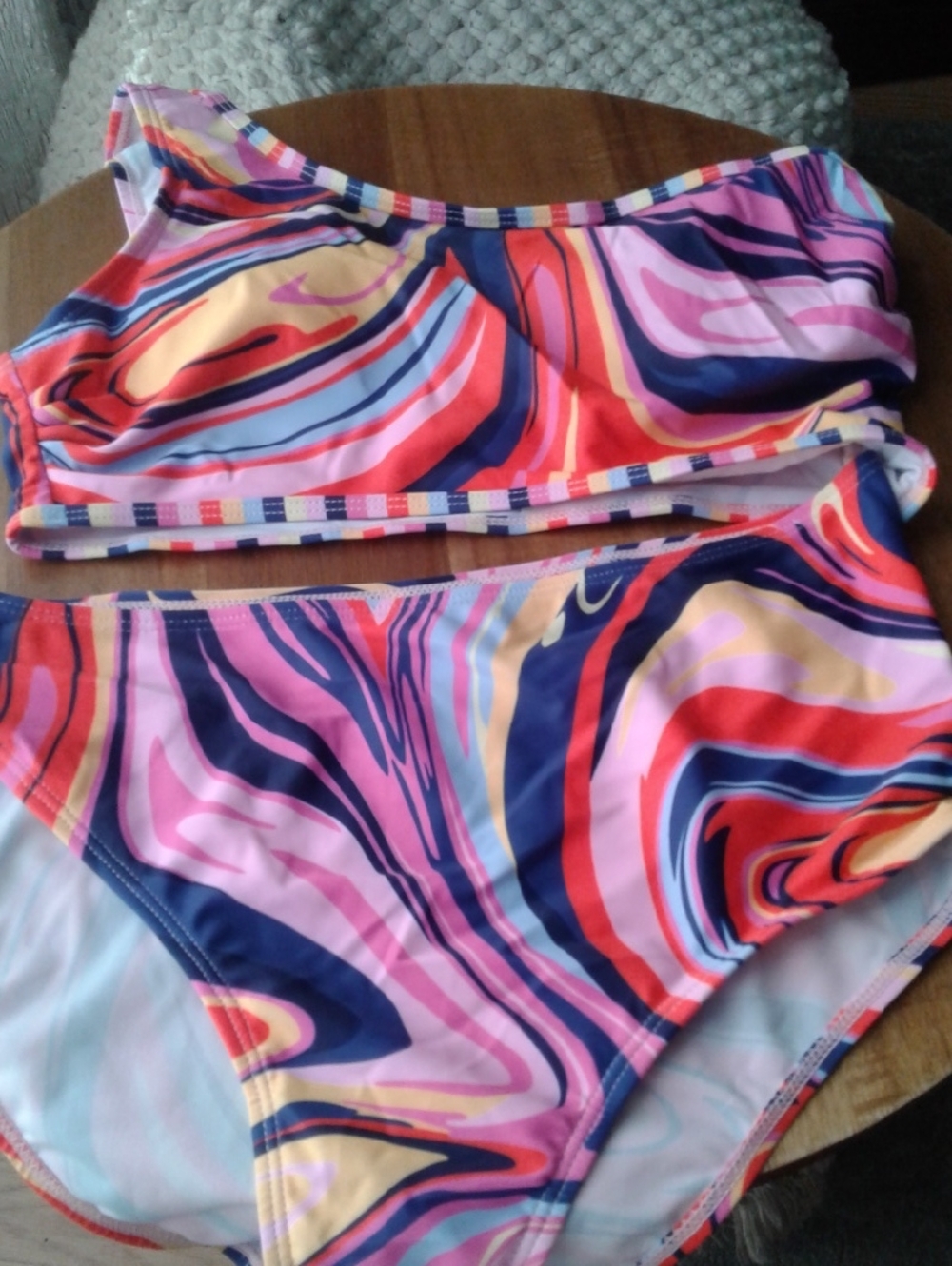 SHEIN Multicolor Swirl Print Bikini Set - Pink, Blue, Red, Yellow